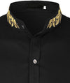 Men's Solid Color Collar Embroidered Long Sleeve Shirt