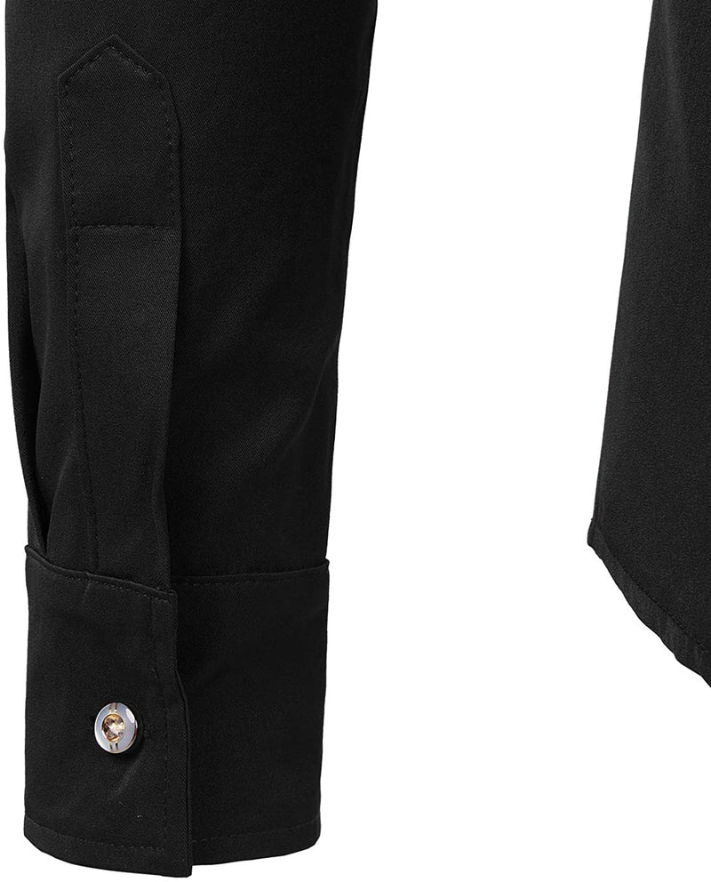 Men's Solid Color Collar Embroidered Long Sleeve Shirt