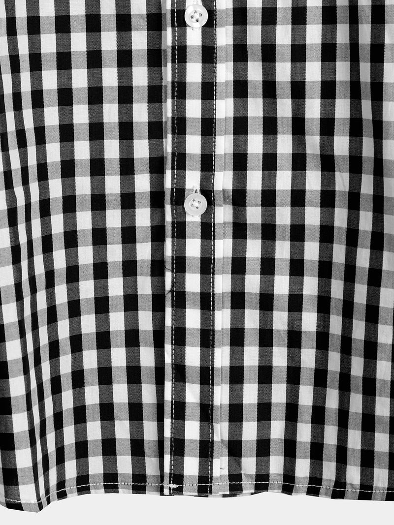 Men's Pink Casual Solid Color Plaid Cotton Pocket Shirt