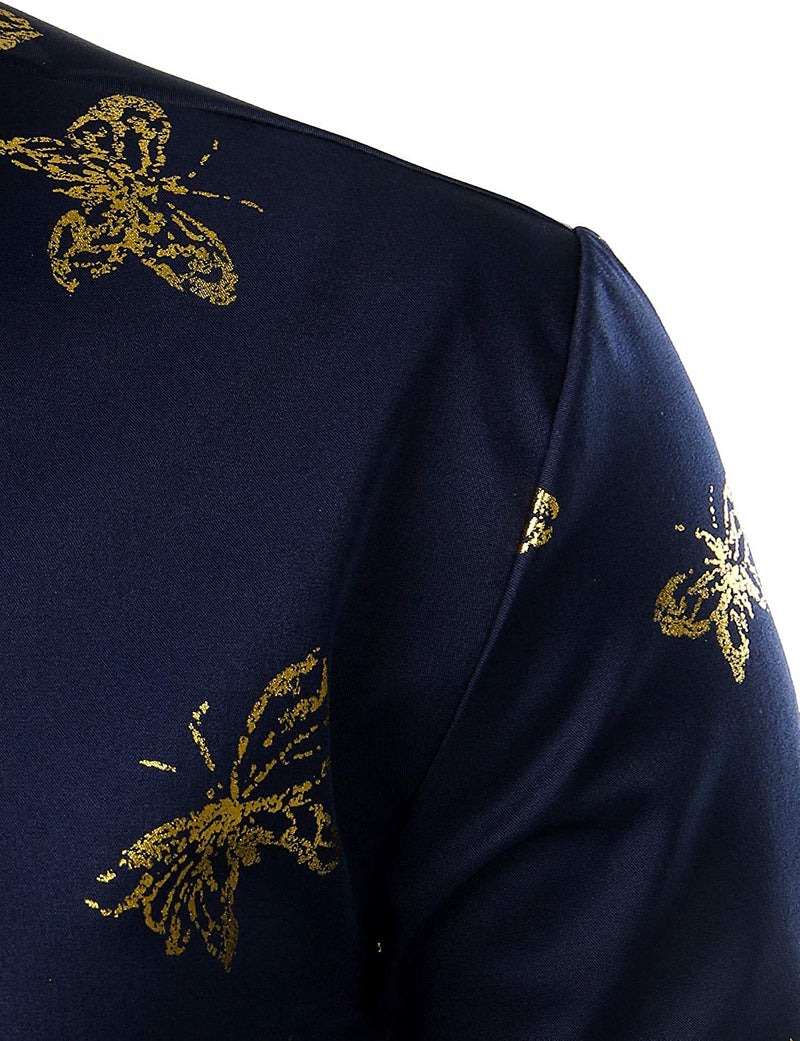Men's Butterfly Print Long Sleeve Casual Button Shirt