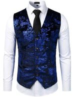 Mens Hipster Metallic Paisley Printed Single Breasted V-Neck Suit Vest/Tuxedo Waistcoat