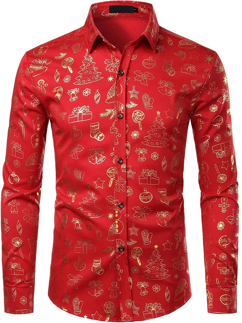 Men's Christmas Print Regular Fit Long Sleeve Shirt