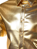 Mens Metallic Shiny Nightclub Styles Short Sleeves Button Down Dress Shirts