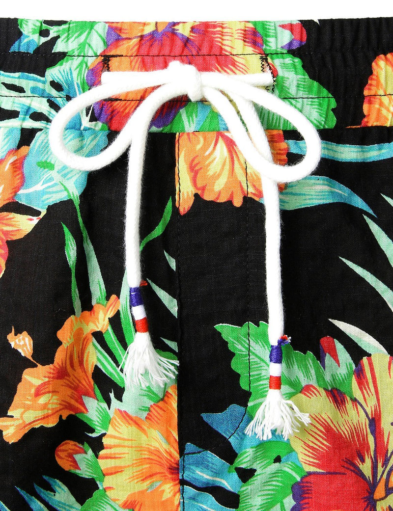Men's Flower Flat Front Casual Aloha Hawaiian Shorts pants