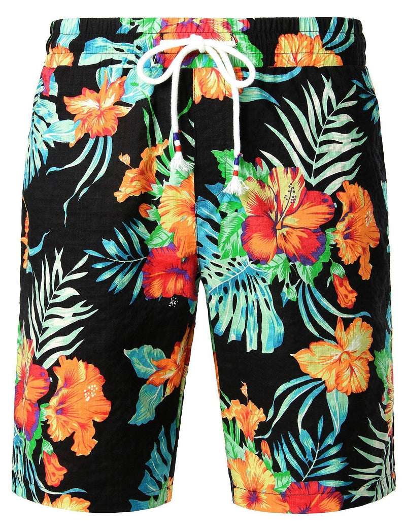 Men's Flower Casual Button Down Hawaiian Shirts&Shorts