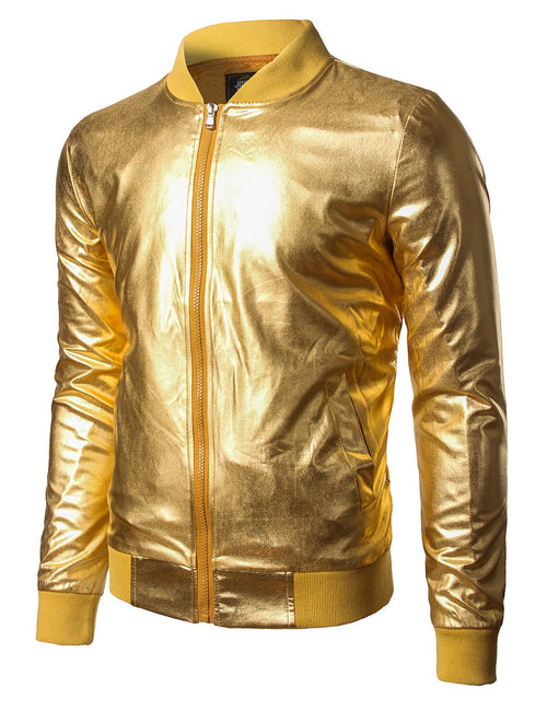 Mens Metallic Nightclub Styles Zip Up Varsity Baseball Bomber Jacket Costume