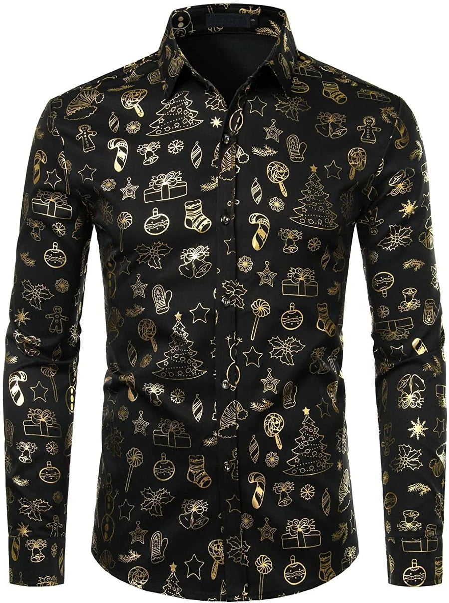 Men's Christmas Print Regular Fit Long Sleeve Shirt