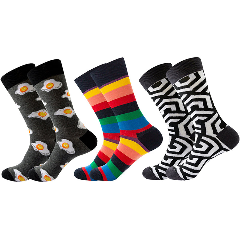 3 Pairs Breathable Funny Casual Print Holiday Cotton Socks