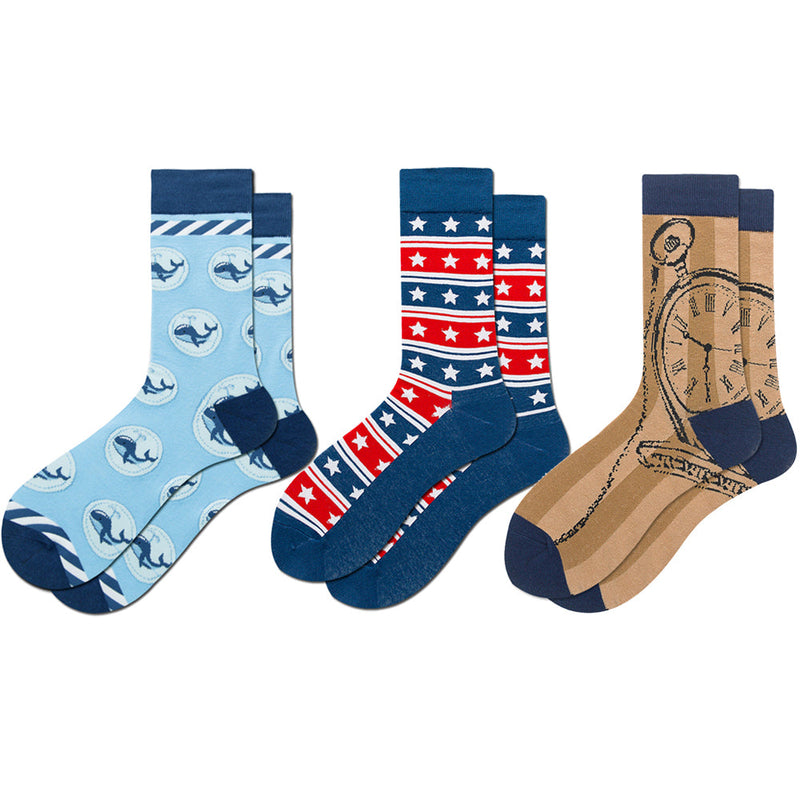 3 Pairs Cotton Vacation Funny Print Casual Socks