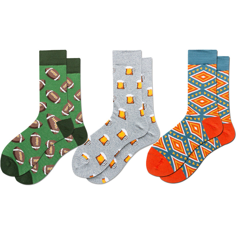 3 Pairs Cotton Funny Print Colorful Casual Holiday Socks