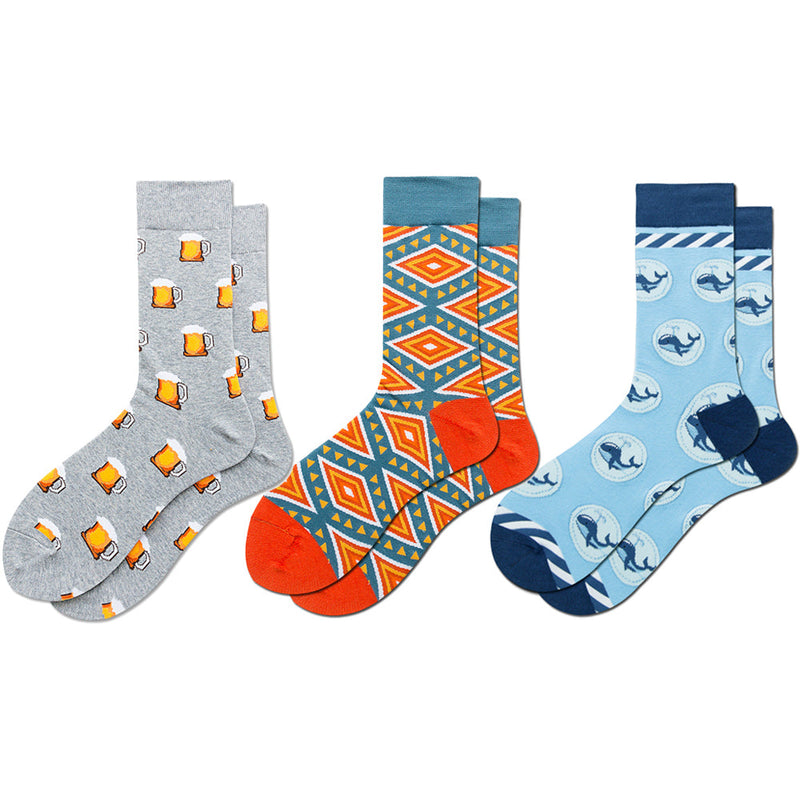 3 Pairs Funny Cool Print Colorful Holiday Casual Cotton Socks