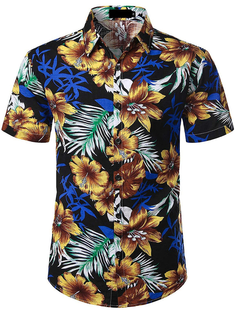 Men's Flower Casual Button Down Hawaiian Shirts&Shorts