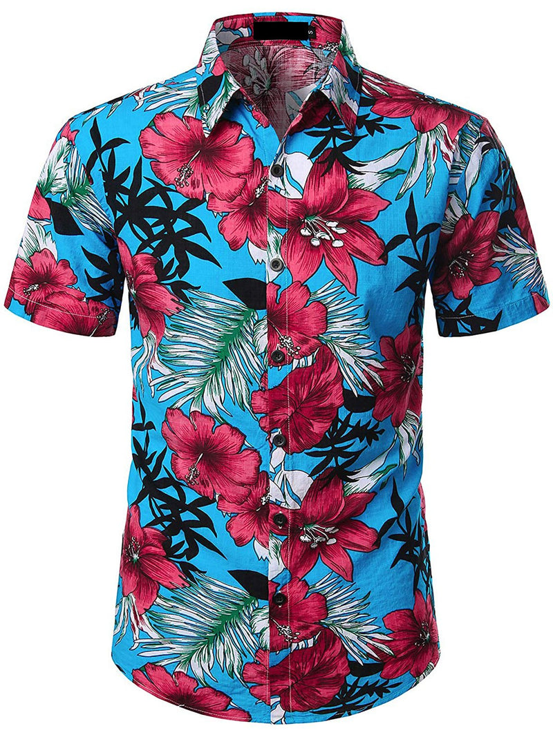Men's Flower Casual Button Down Hawaiian Shirts&Shorts